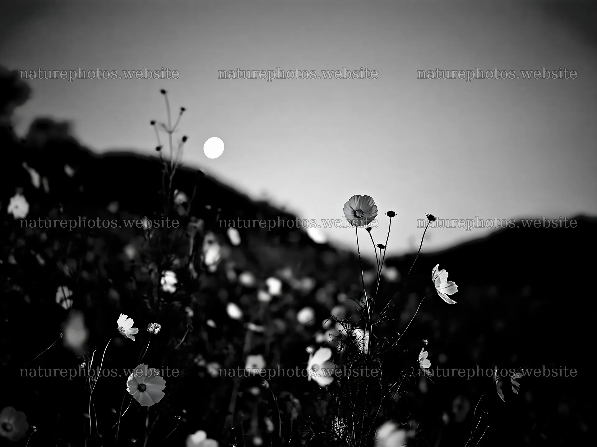 Colorful cosmos meadow under bright moonlight – nature photos 9174x6866