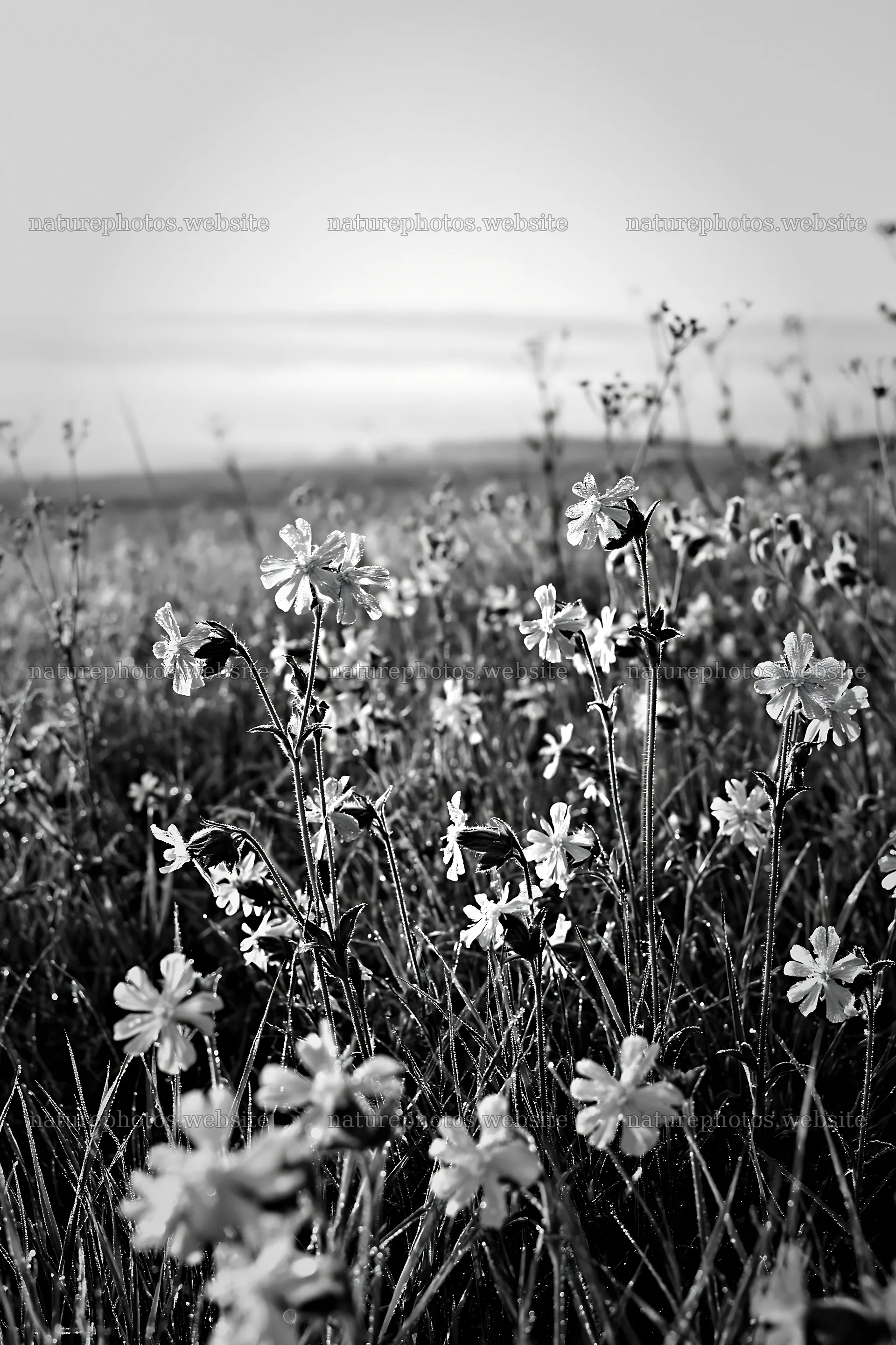 Pink campion flowers in a meadow at sunrise – nature photos 6480x9722