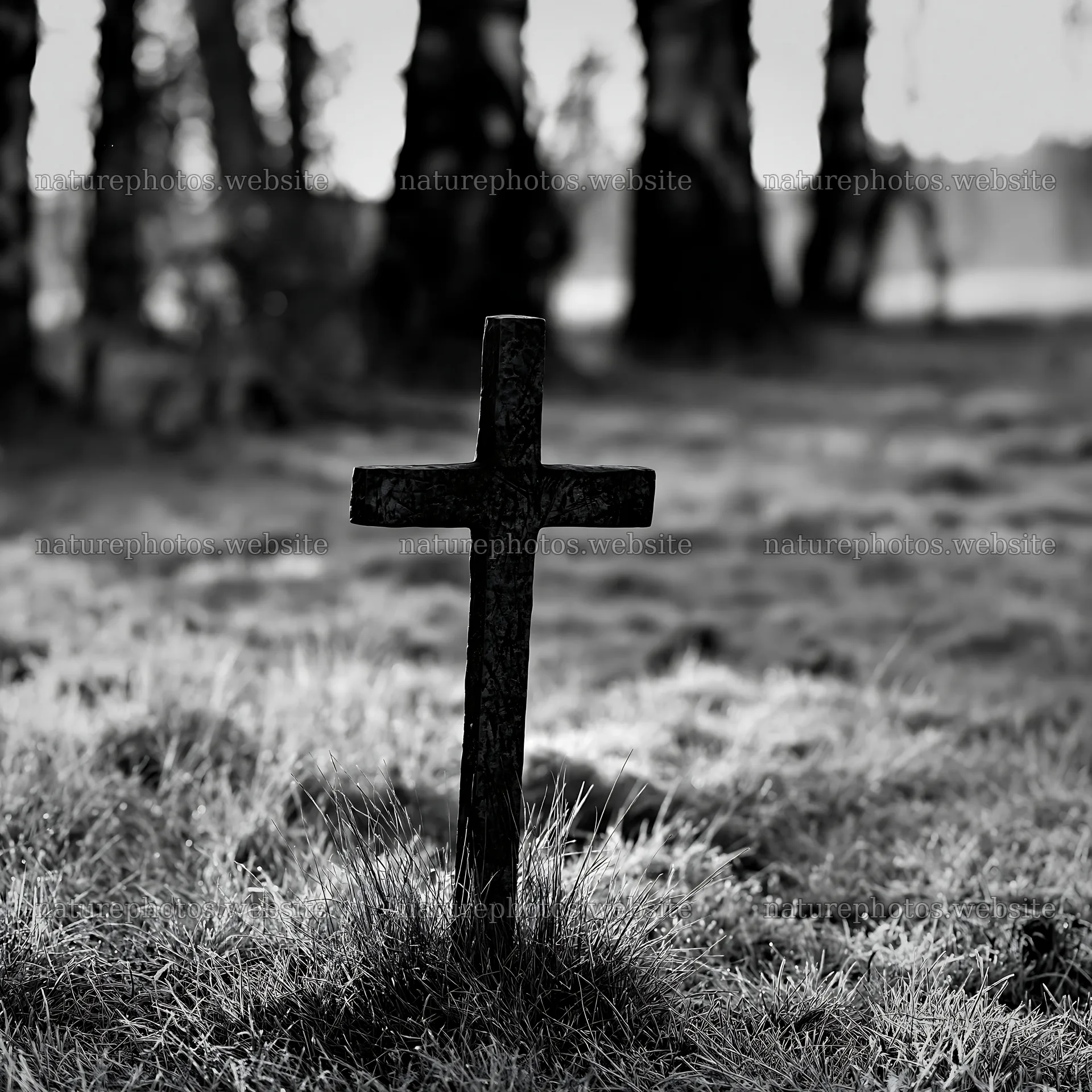 Bronze Christian cross in meadow during Christmas season – nature photos 7938x7938