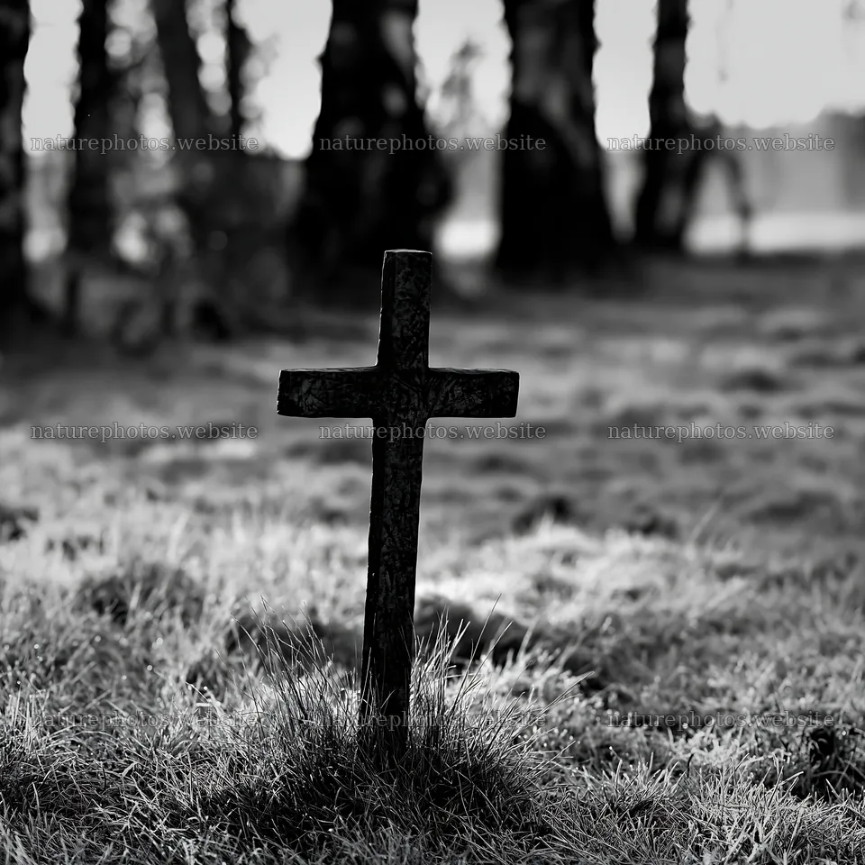 Bronze Christian cross in meadow during Christmas season – nature photos 7938x7938