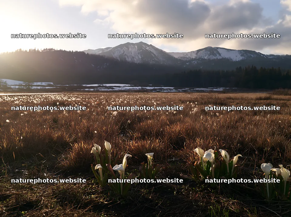Akita snowmelt meadow with silver grasses under the sun – nature photos 9174x6866
