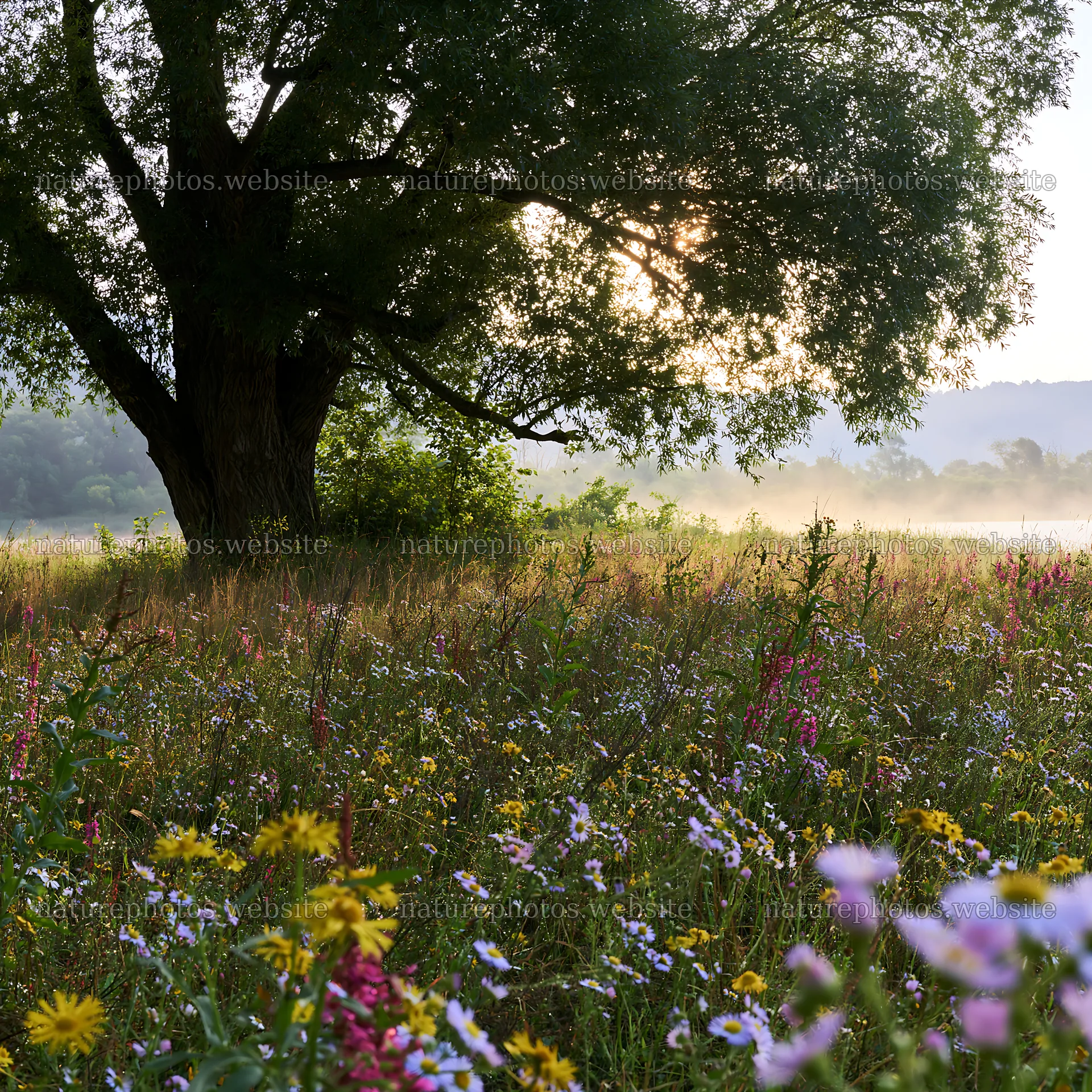 German lakeside meadow with wildflowers at sunrise – nature photos 7938x7938
