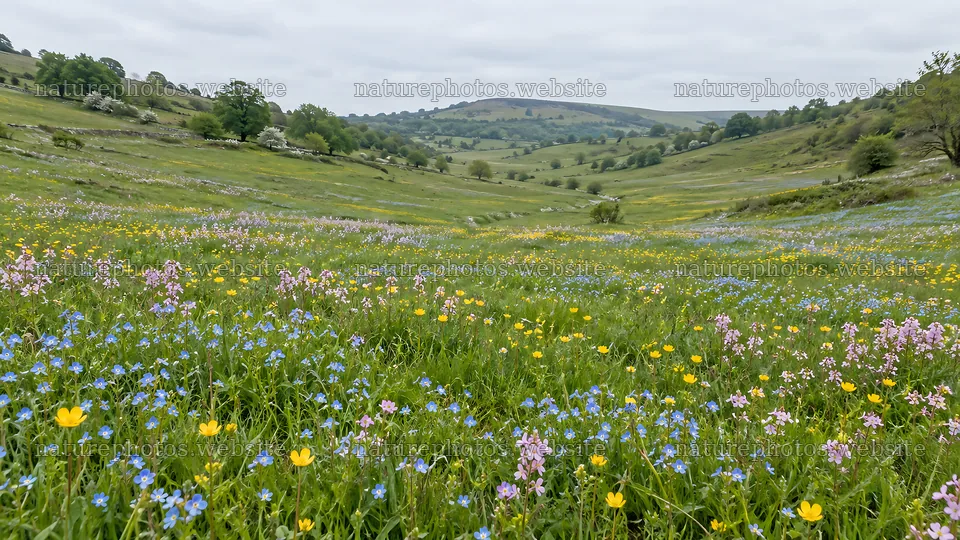 Colorful Wildflowers Across a Green Valley – nature photos 10324x5812