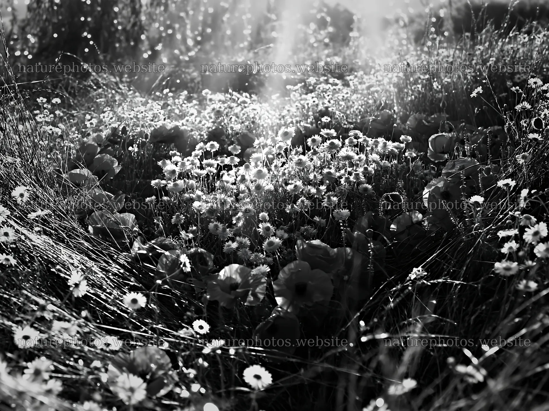 Meadow with Christmas lights and sunbeams shining through clouds – nature photos 9174x6866