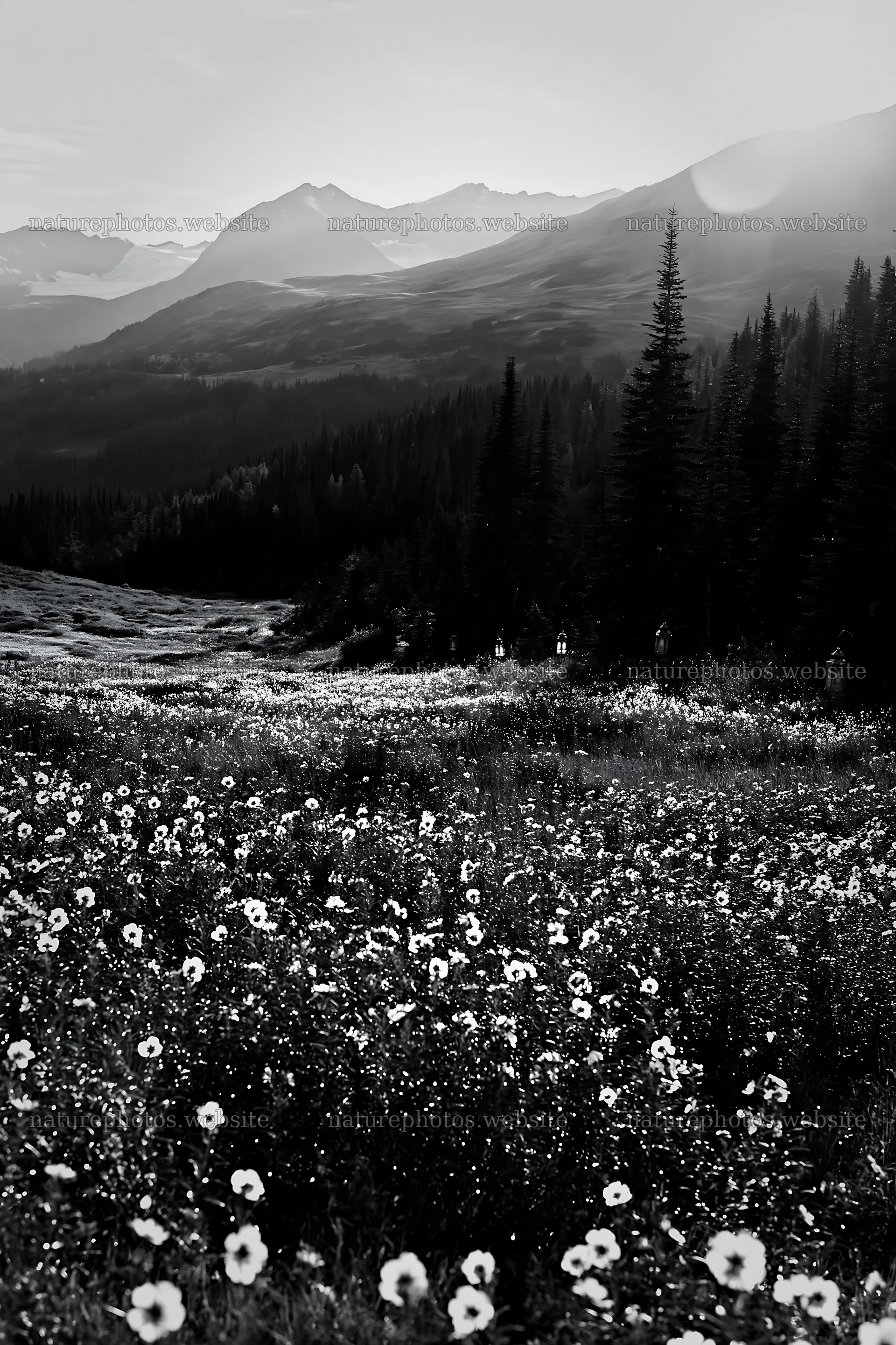 Christmas lights across mountain valley meadow at night – nature photos 6480x9722