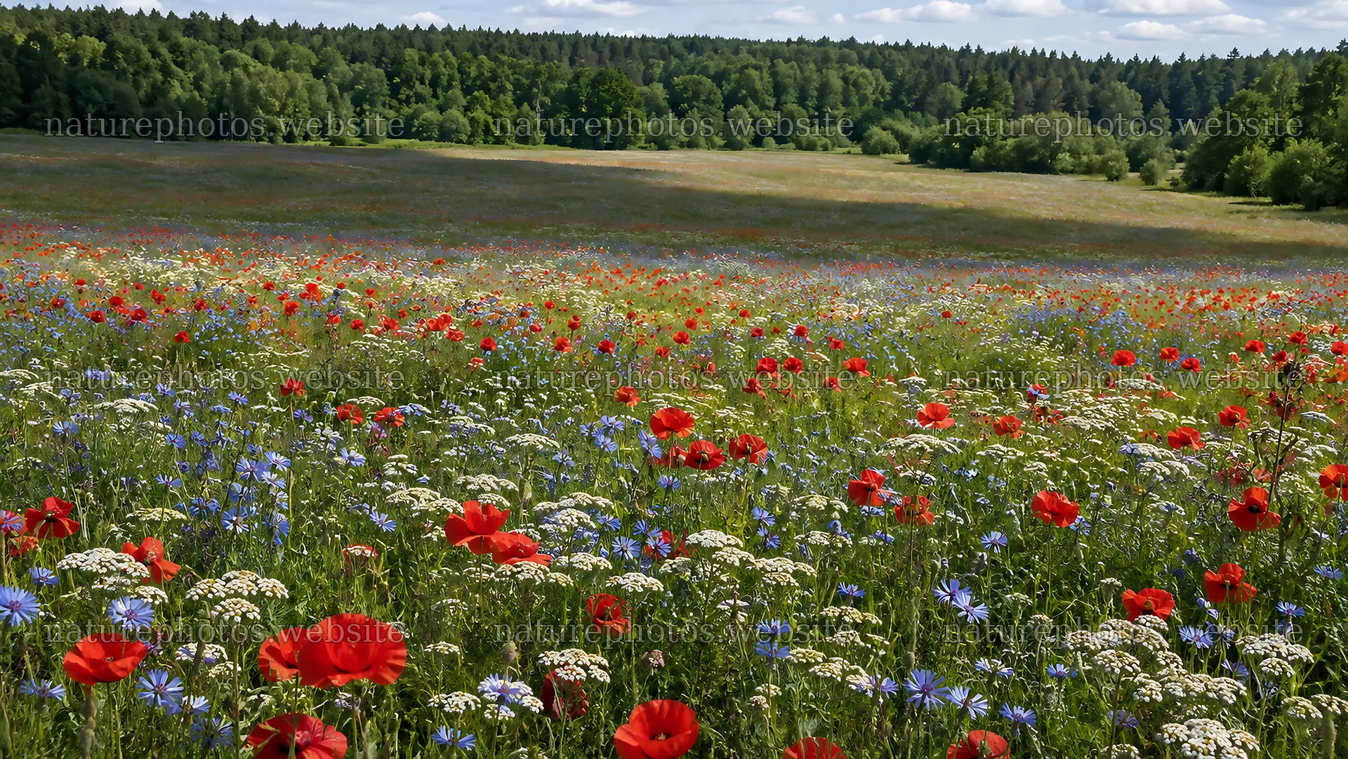 Wildflower Meadow in a Forest Clearing – nature photos 10324x5812