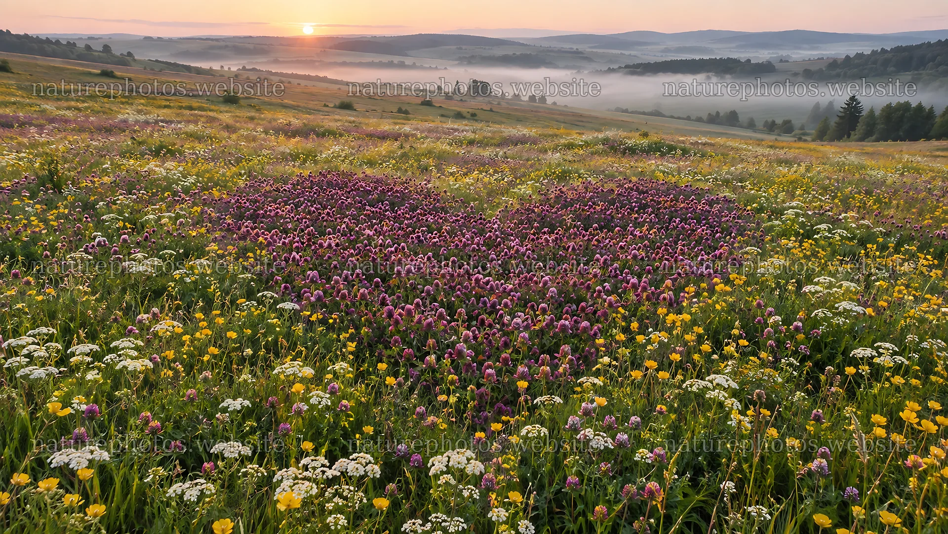 Colorful Wildflowers Across a Misty Meadow – nature photos 10324x5812