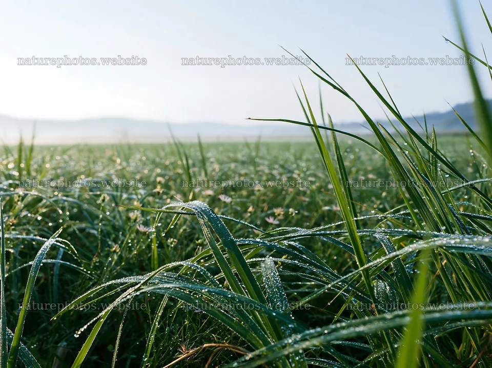 Miyazaki sunrise over dew-covered sedges in a green meadow – nature photos 9174x6866