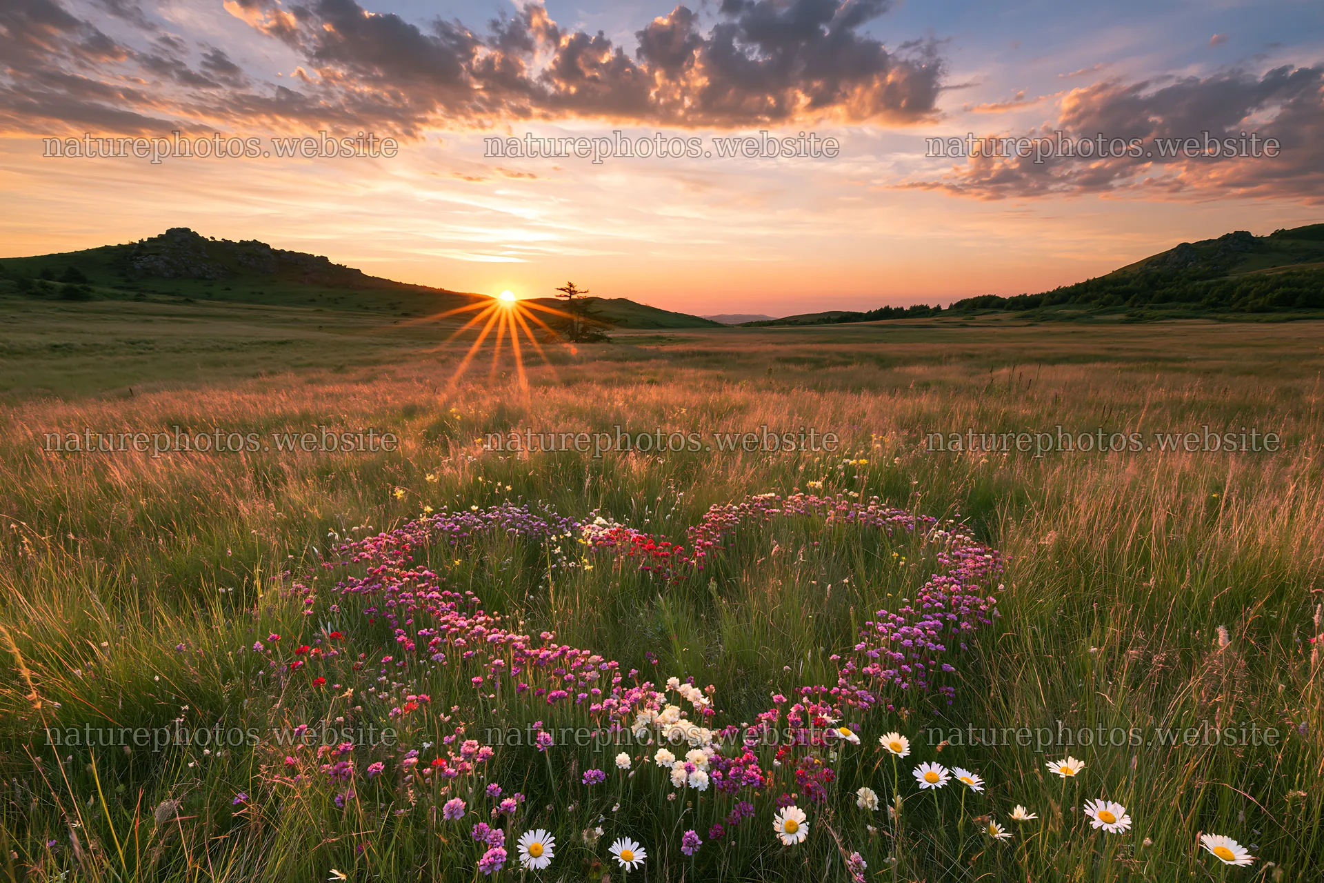 Christmas tree in meadow beneath radiant sky – nature photos 9722x6480