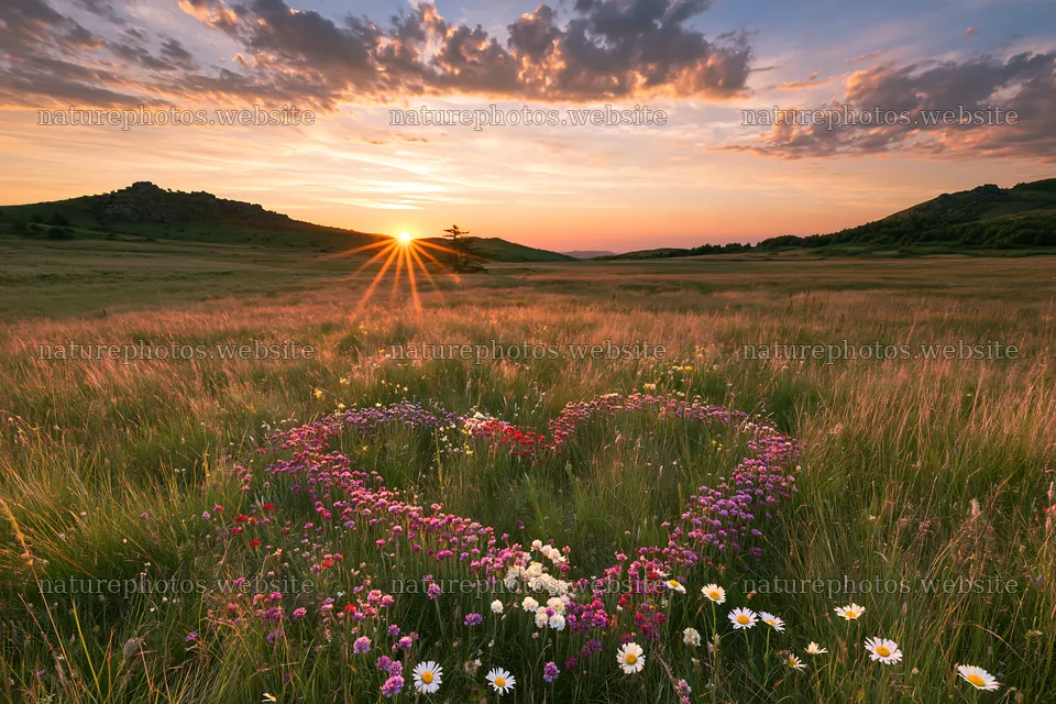 Christmas tree in meadow beneath radiant sky – nature photos 9722x6480