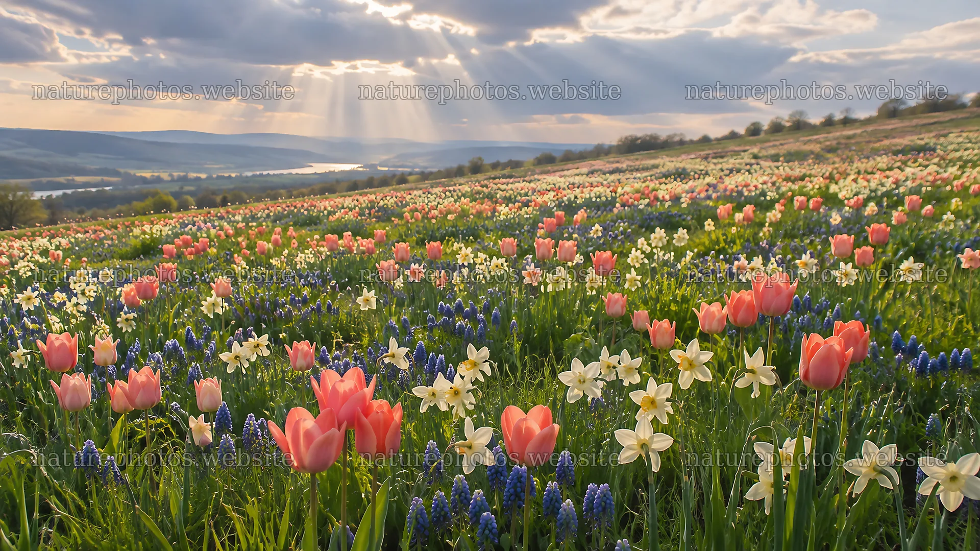 Spring Bulbs Across a Sunlit Meadow – nature photos 10331x5808