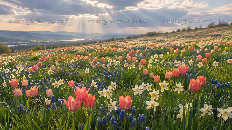 Spring Bulbs Across a Sunlit Meadow – nature photos 10331x5808