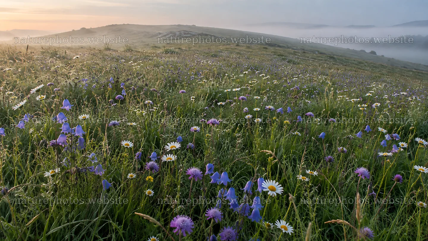 Wildflower Meadow in Morning Mist – nature photos 10324x5812