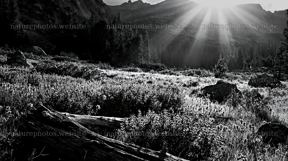 Crepuscular rays shining over a wildflower meadow in spring – nature photos 10608x5938