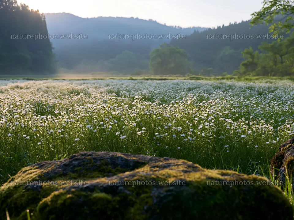 Kyoto spring wildflower meadow stone foreground – nature photos 9174x6866