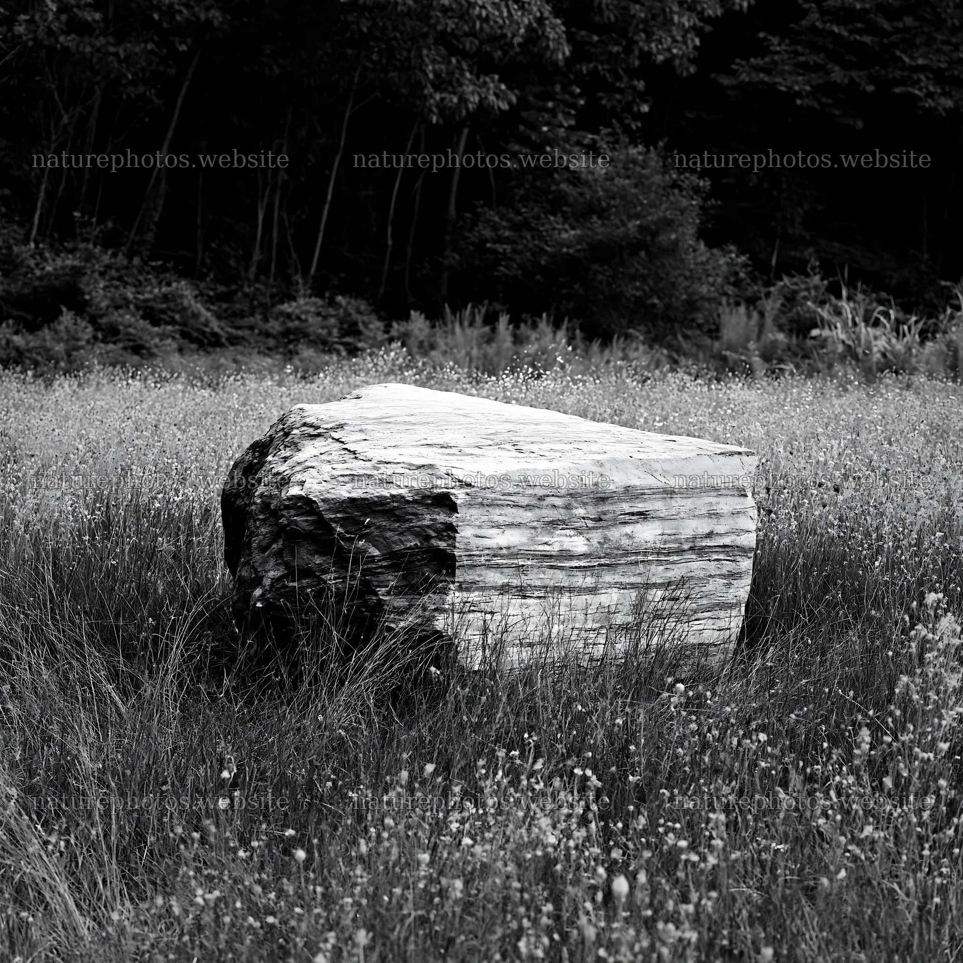 Nagano drought resilient meadow granite boulder in a grassy field – nature photos 7938x7938