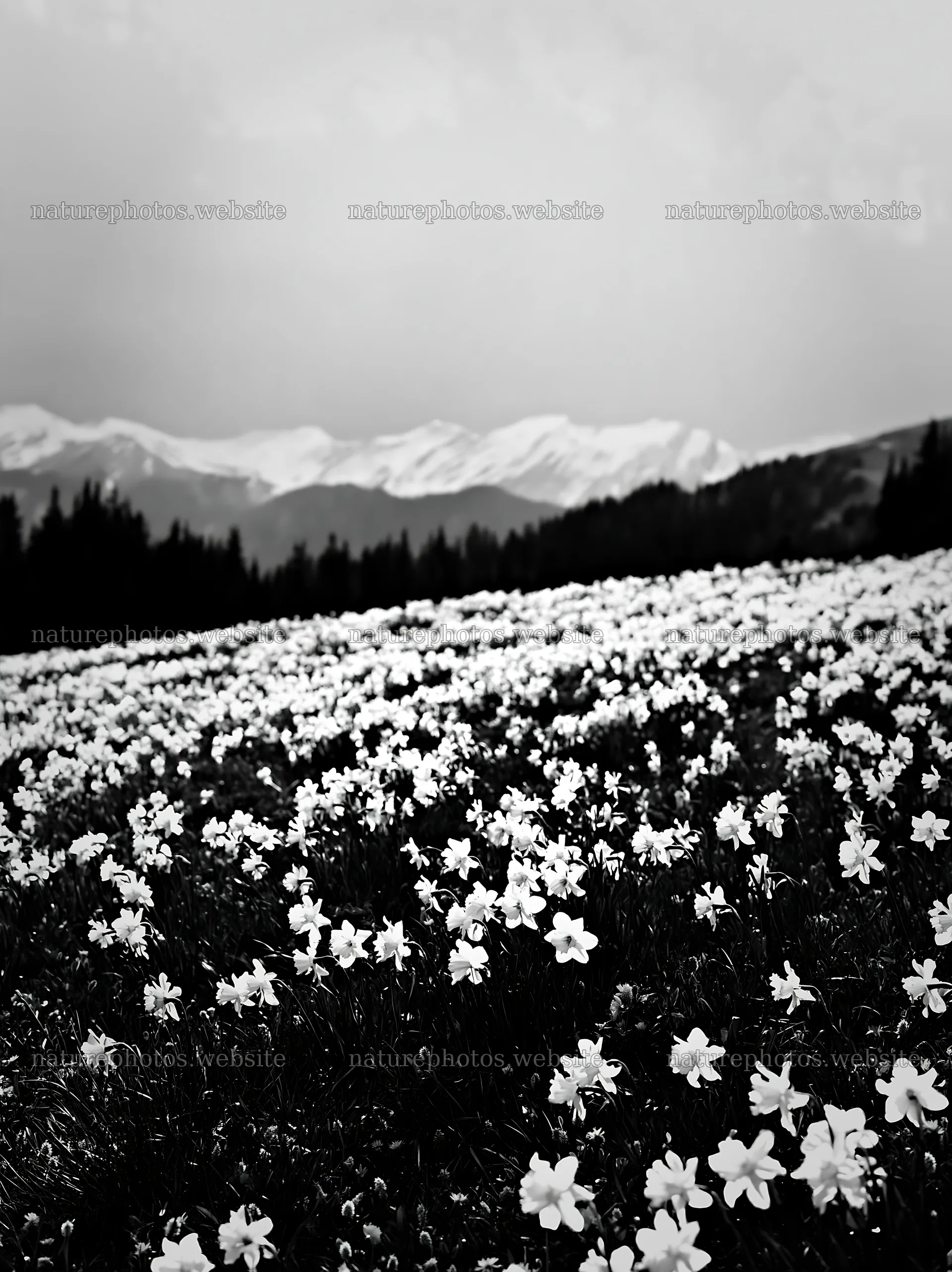Meadow flowers cover hillside with mountains in background – nature photos 6866x9174
