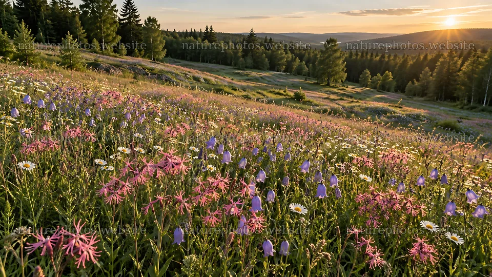 Rim-Lit Wildflower Meadow at a Forest Clearing – nature photos 10324x5812