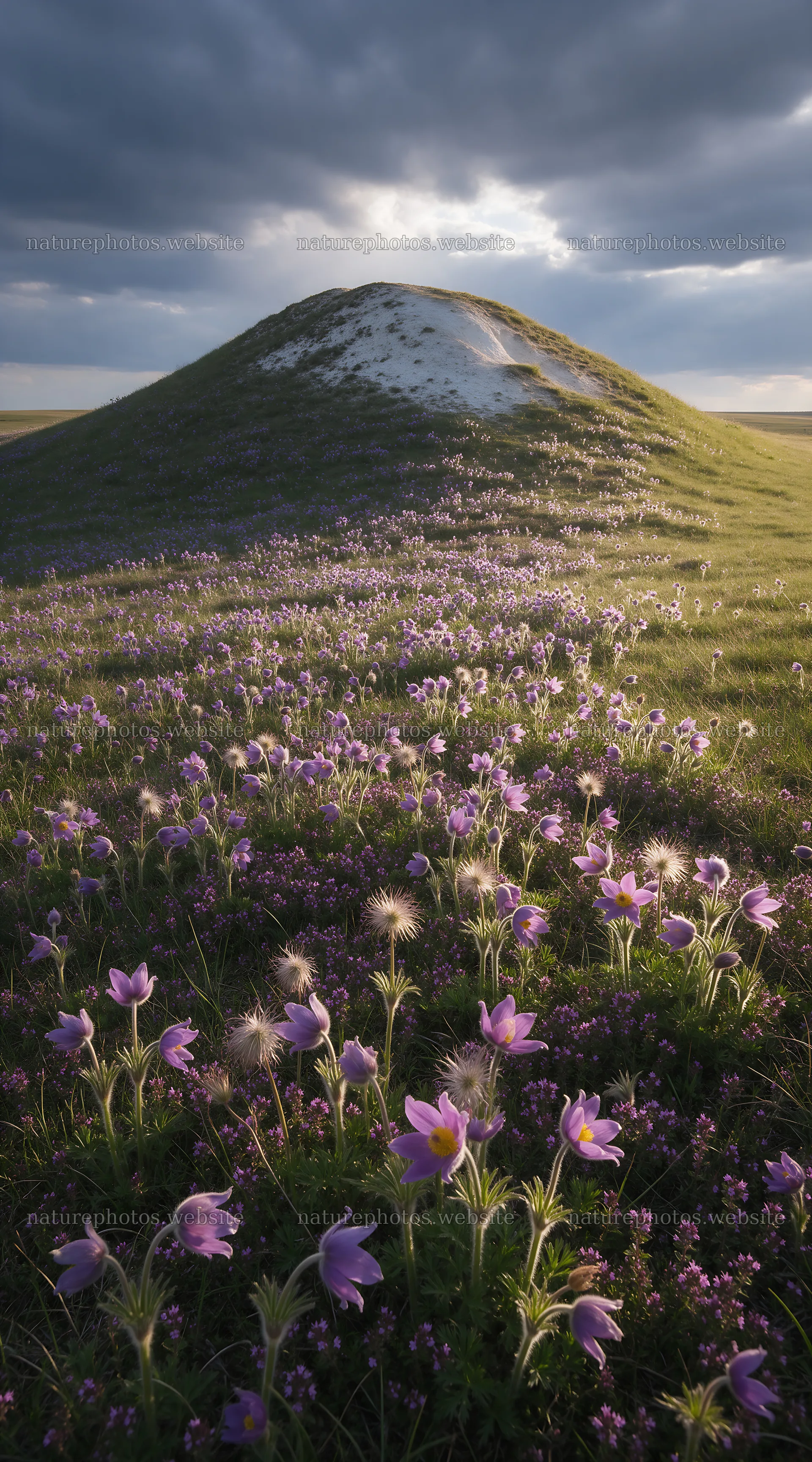 Sunny chalk meadow with flowers and greenery – nature photos 5916x10648