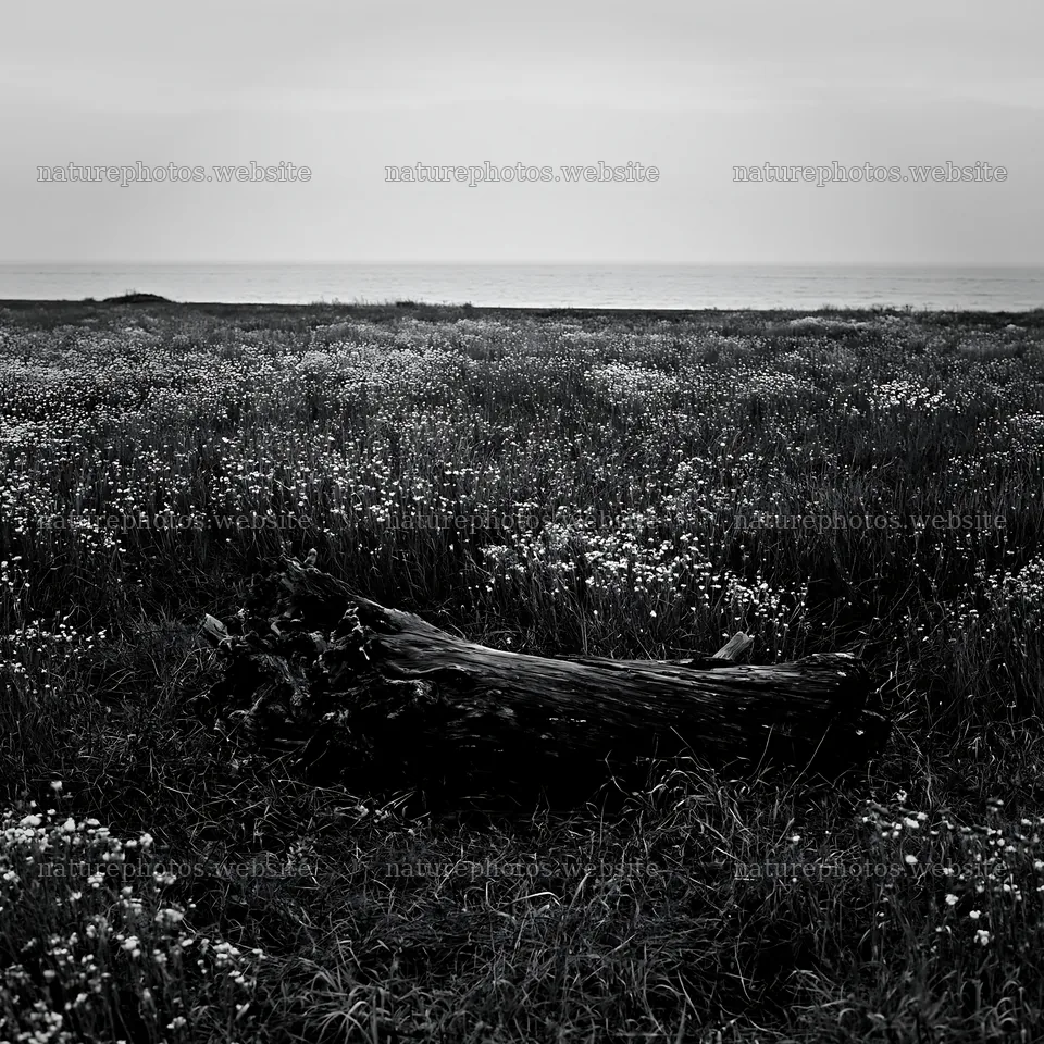 Chiba coastal climate meadow with driftwood in the foreground – nature photos 7938x7938