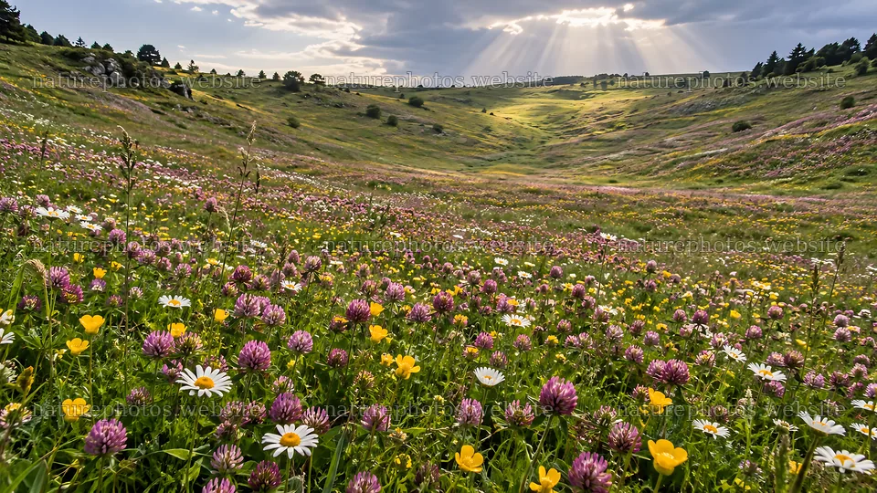 Wildflowers Across a Sunlit Mountain Meadow – nature photos 10324x5812