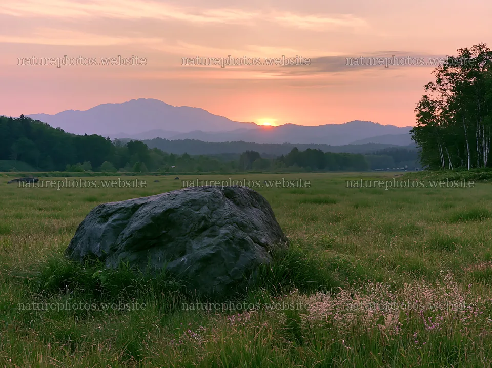 Aomori meadow with boulder and sunset view – nature photos 9174x6866