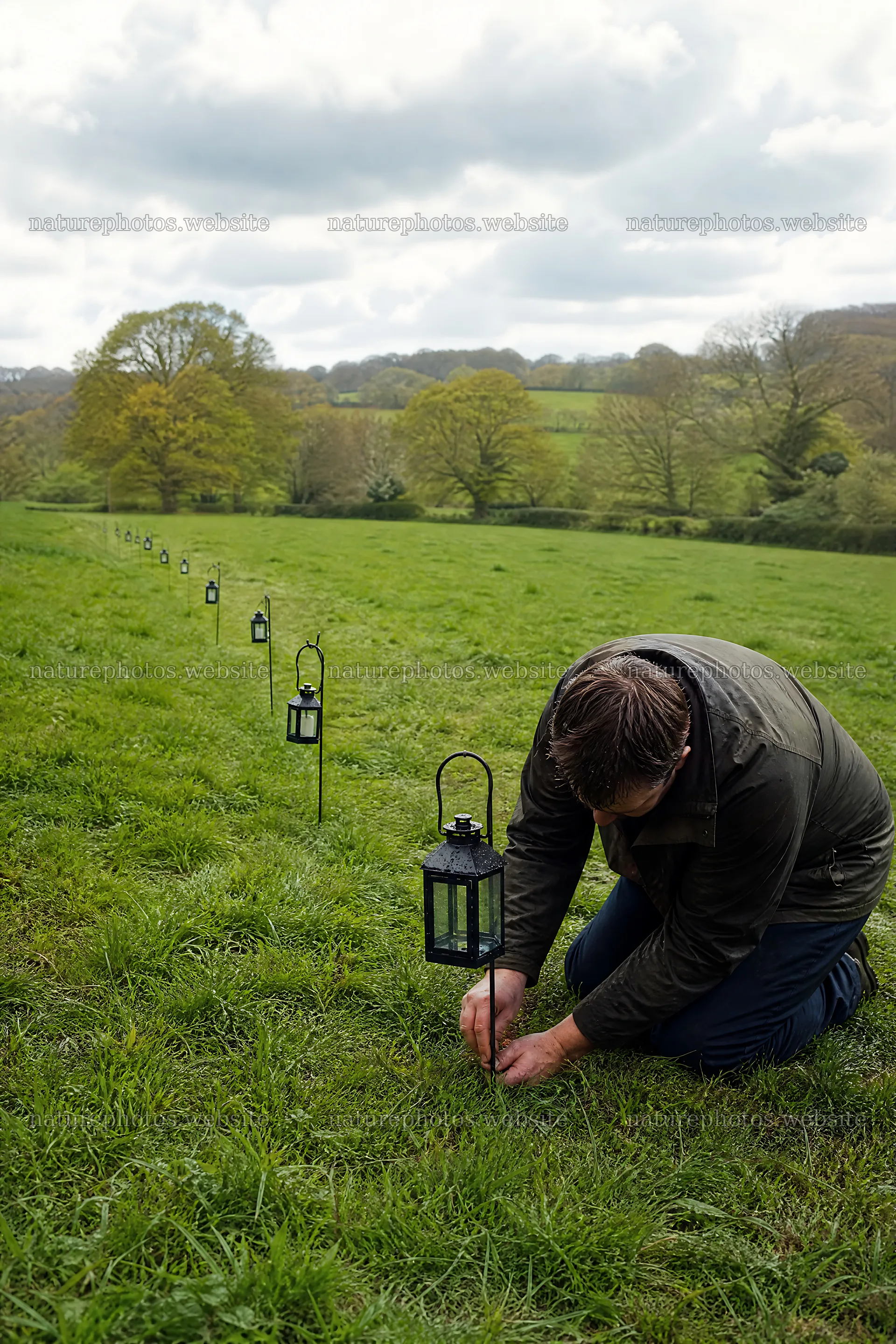 Lanterns being placed in a meadow for an event – nature photos 6480x9722