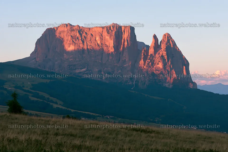 Sunbeams shine on Alpe di Siusi meadow at sunset – nature photos 9722x6480