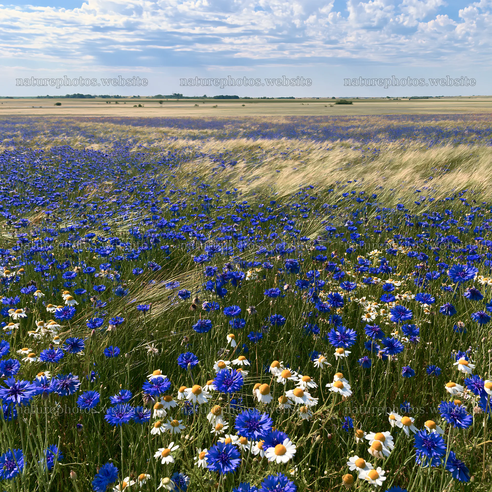 Colorful cornflower meadow with wildflowers and grass – nature photos 7938x7938