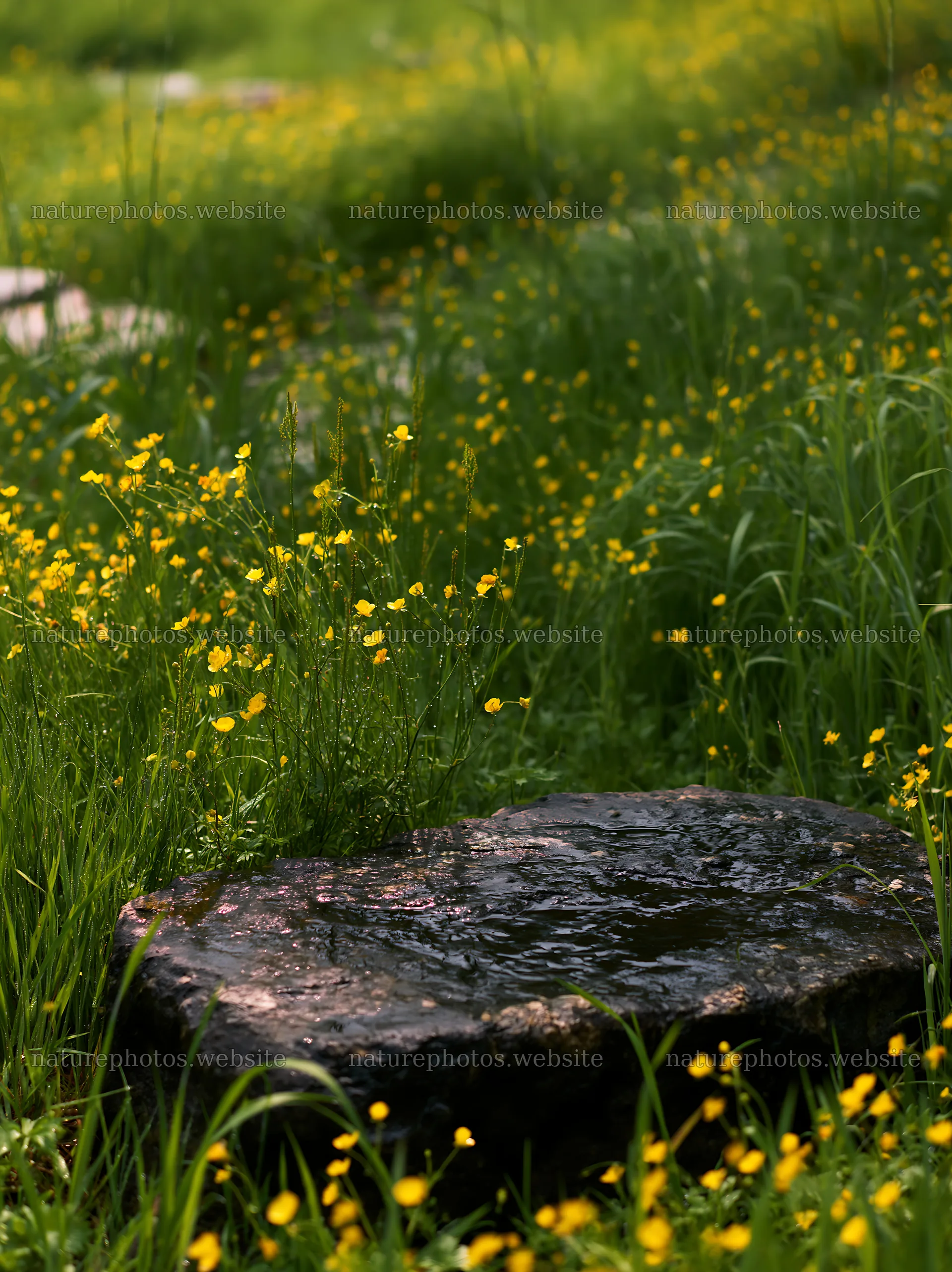 Kyoto spring wildflower meadow stone foreground – nature photos 6866x9174
