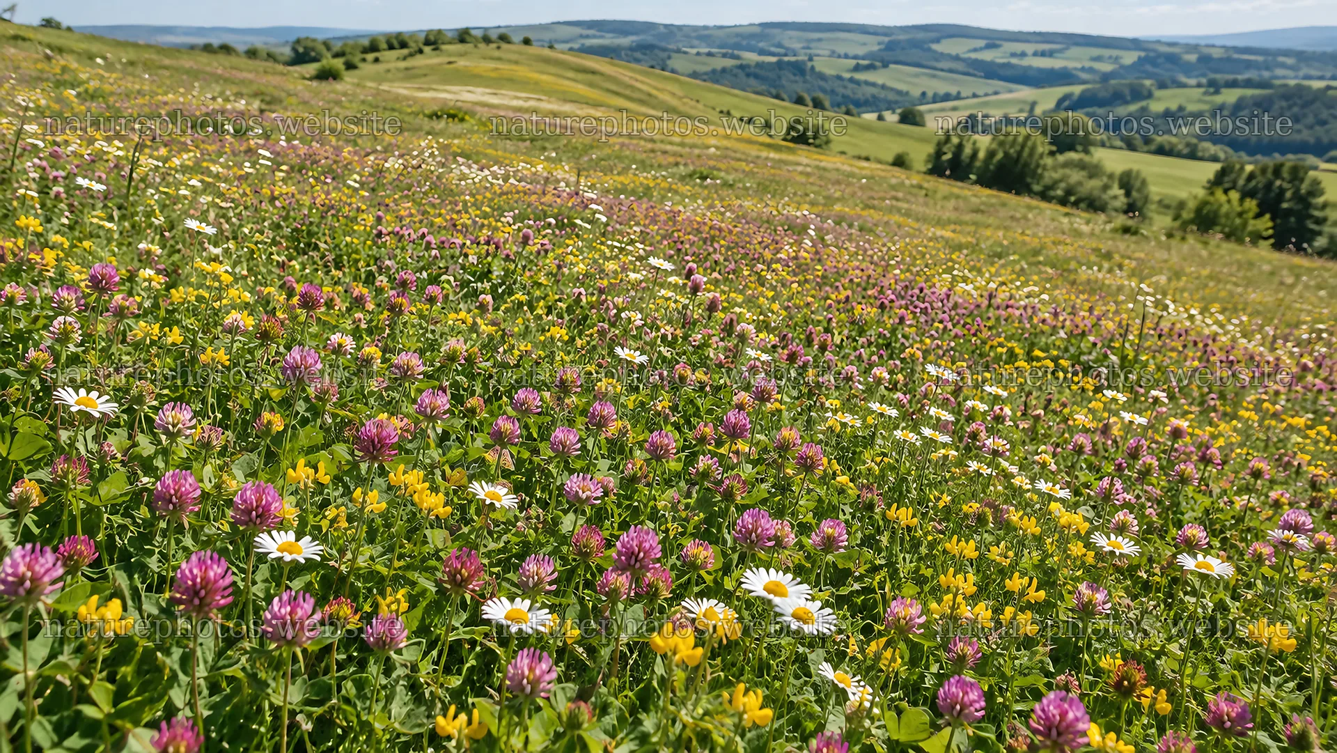 Wildflower Meadow on a Rolling Hillside – nature photos 10324x5812