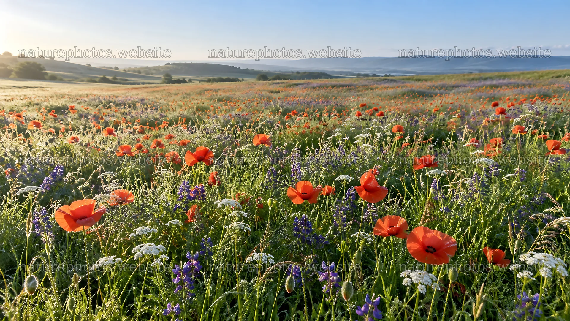 Colorful Wildflower Meadow at Golden Hour – nature photos 10324x5812