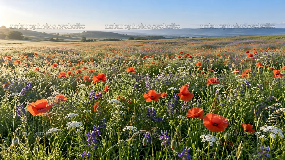 Colorful Wildflower Meadow at Golden Hour – nature photos 10324x5812