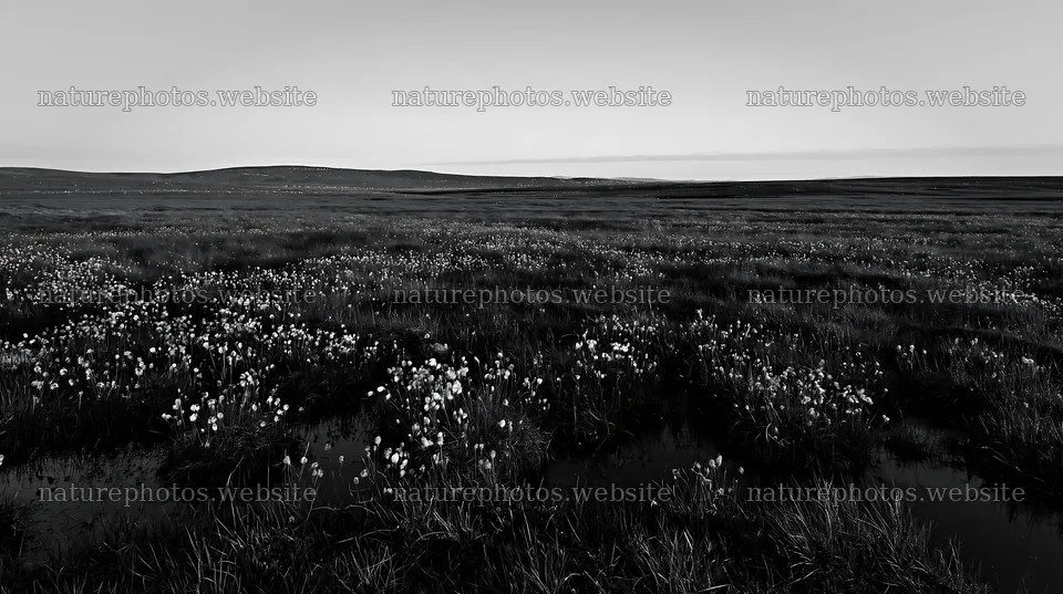 Cottongrass meadow under evening light – nature photos 10608x5938