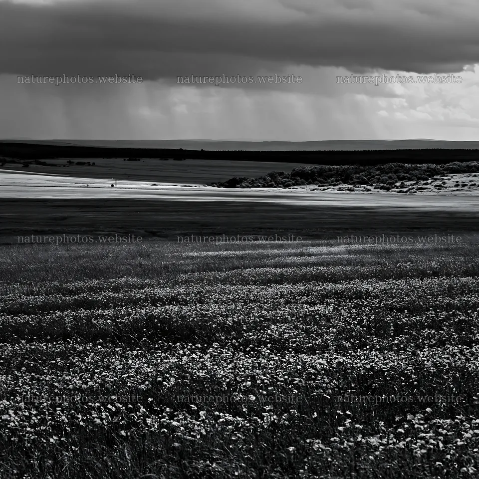 Rainy valley meadow under dark clouds – nature photos 7938x7938