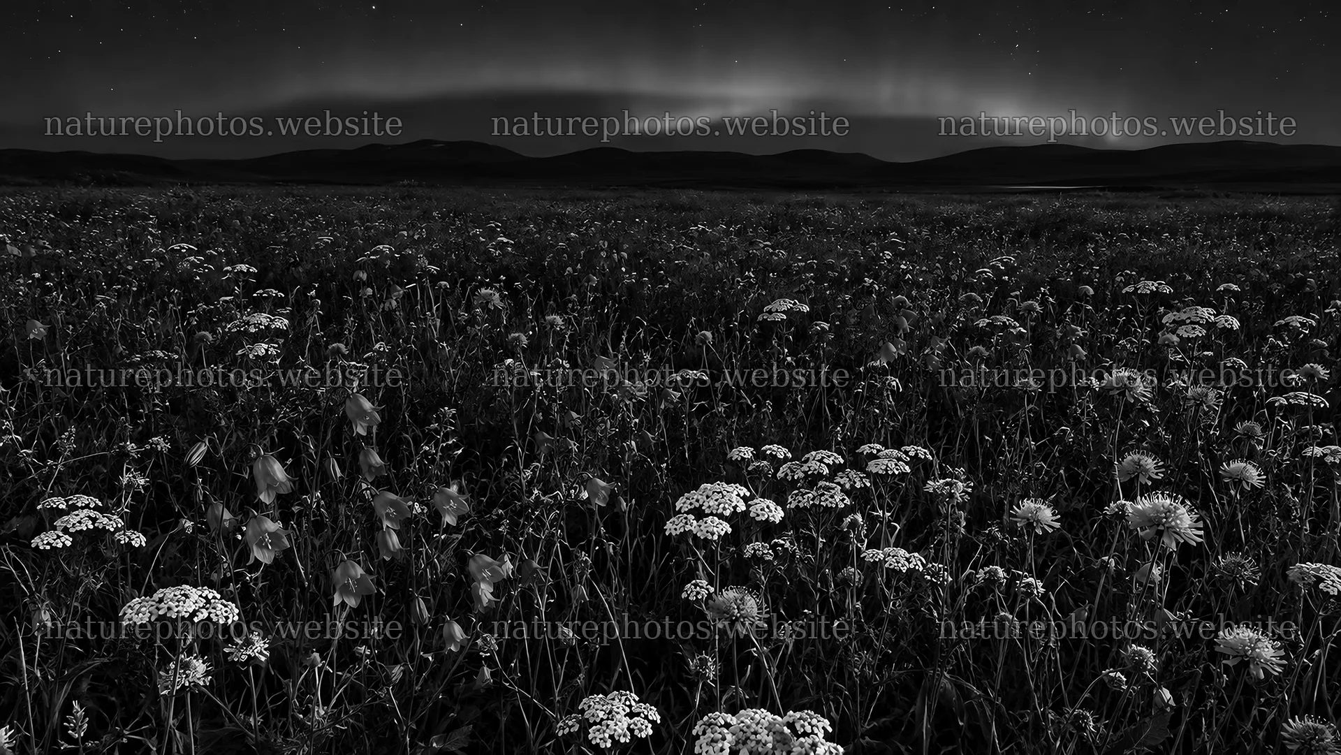 Wildflower Meadow Under a Dark Starry Sky – nature photos 10324x5812