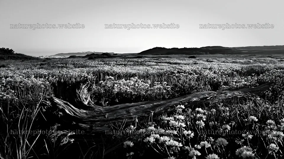 Chiba coastal climate meadow with driftwood and flowers – nature photos 10608x5938