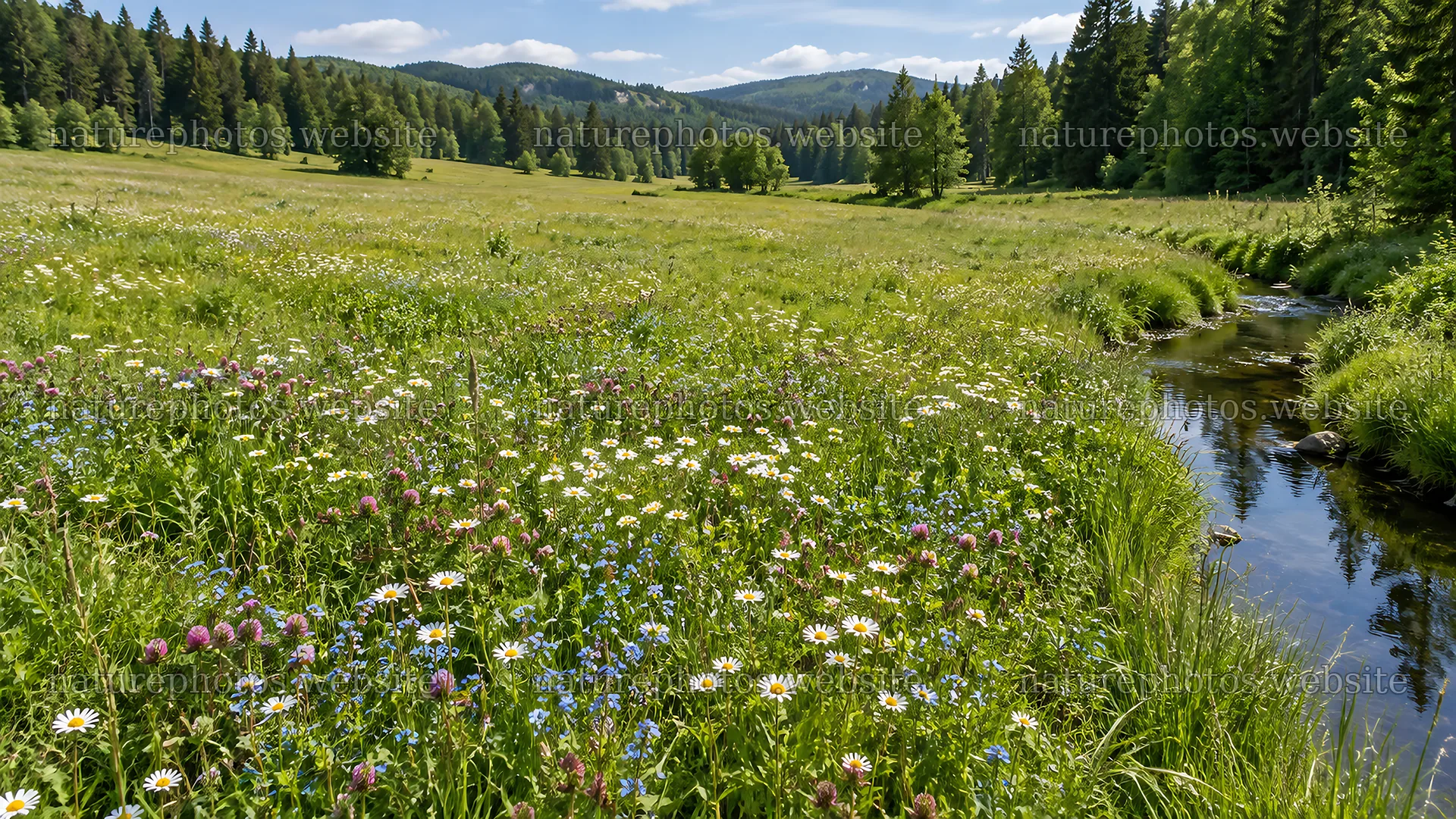 Wildflower Meadow in a Woodland Clearing – nature photos 10324x5812