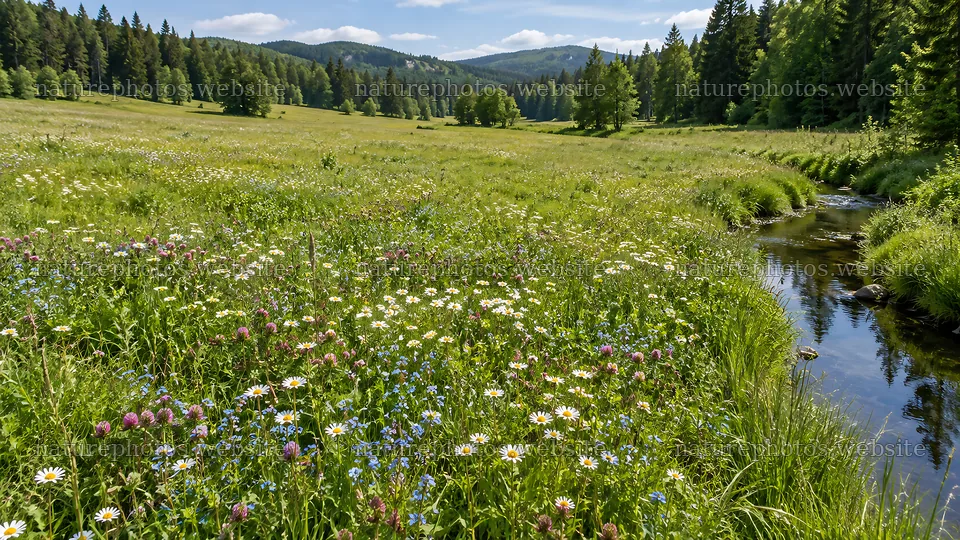 Wildflower Meadow in a Woodland Clearing – nature photos 10324x5812