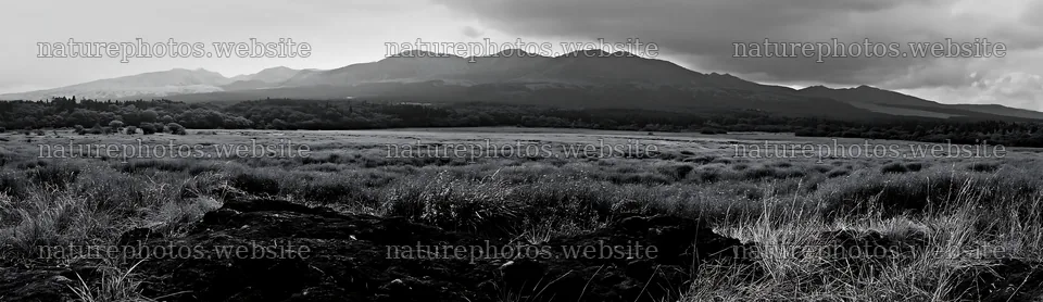 Kumamoto volcanic meadow with dark rock foreground – nature photos 14762x4268