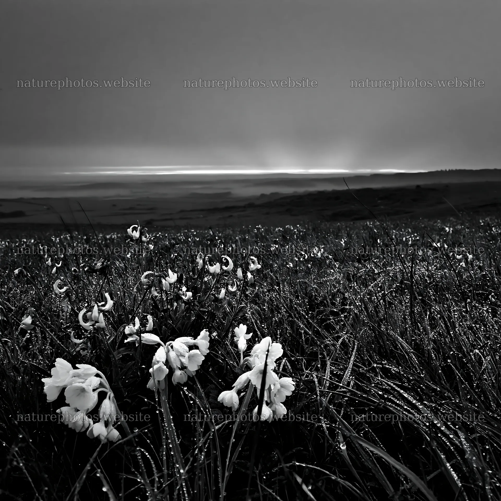 Crepuscular rays meadow with flowers at dawn – nature photos 7938x7938