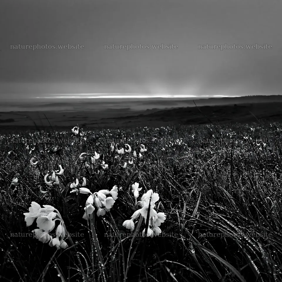 Crepuscular rays meadow with flowers at dawn – nature photos 7938x7938