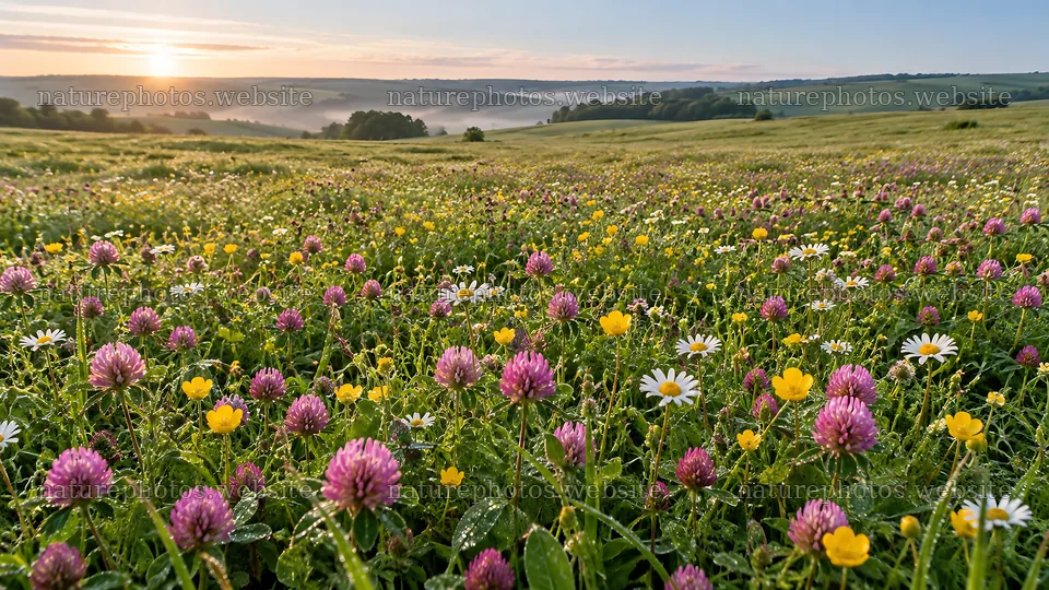 Colorful Wildflower Meadow at Sunrise – nature photos 10324x5812