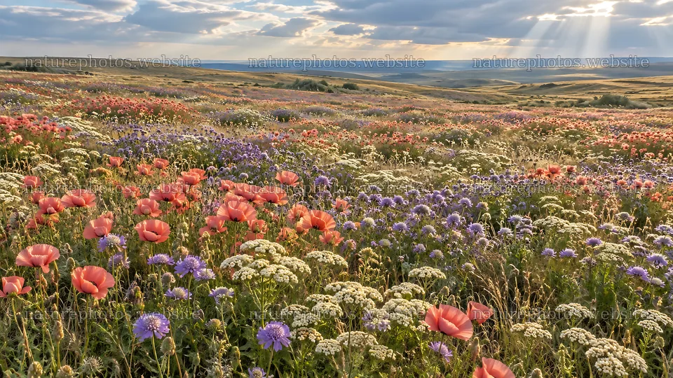 Wildflower Meadow Beneath Sunlit Clouds – nature photos 10324x5812