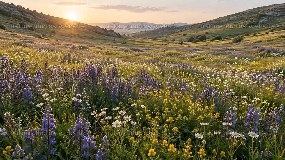 Colorful Wildflowers in a Mountain Meadow at Golden Hour – nature photos 10324x5812