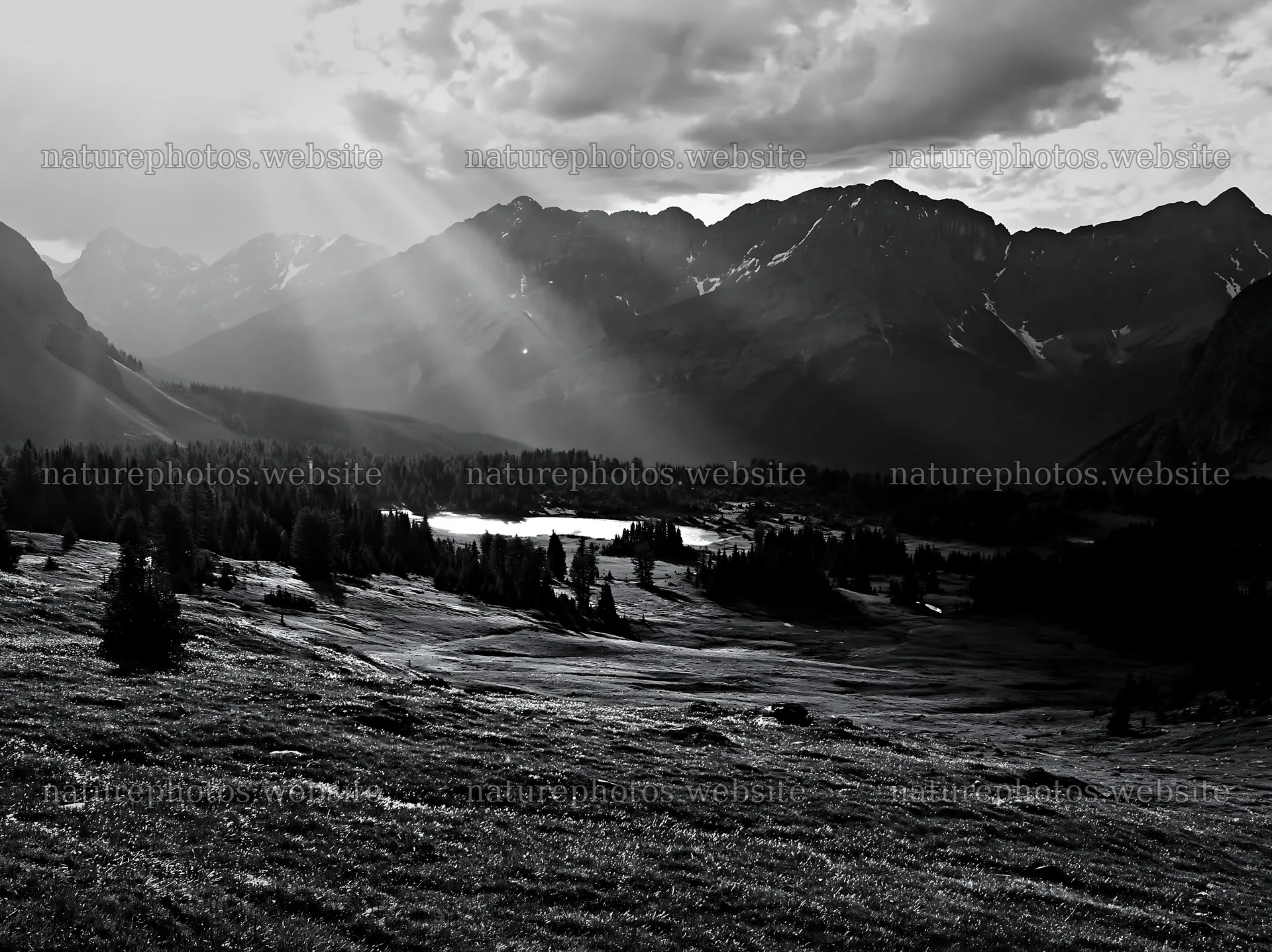 Sunshine meadows in Banff with light rays and mountains – nature photos 9174x6866