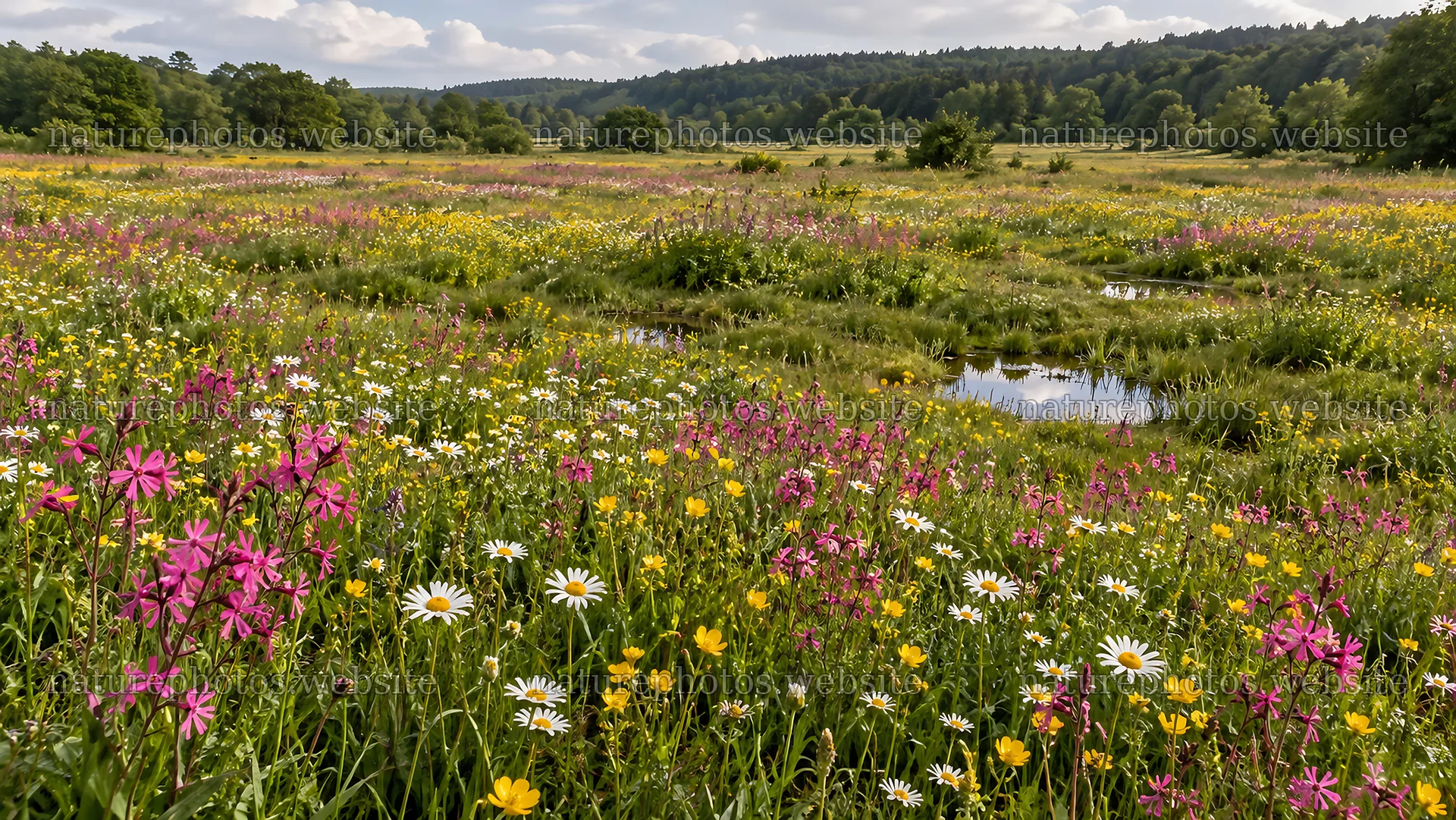 Wildflower Meadow in a Forest Clearing – nature photos 10324x5812