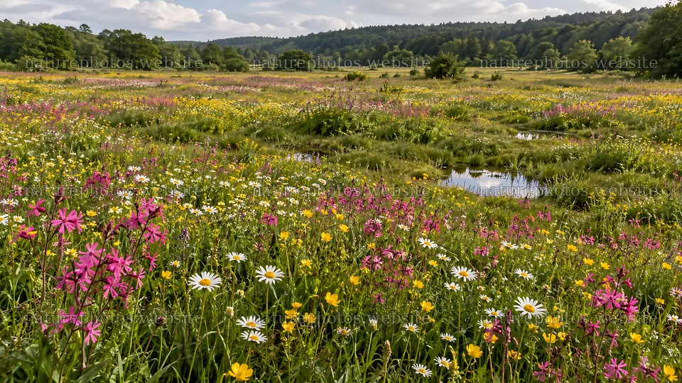 Wildflower Meadow in a Forest Clearing – nature photos 10324x5812