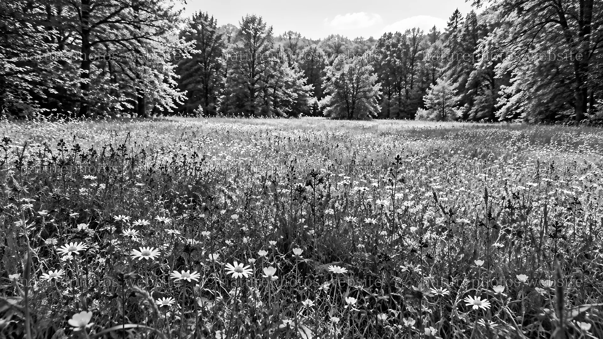 Rim-Lit Forest Clearing in Black and White – nature photos 10331x5808