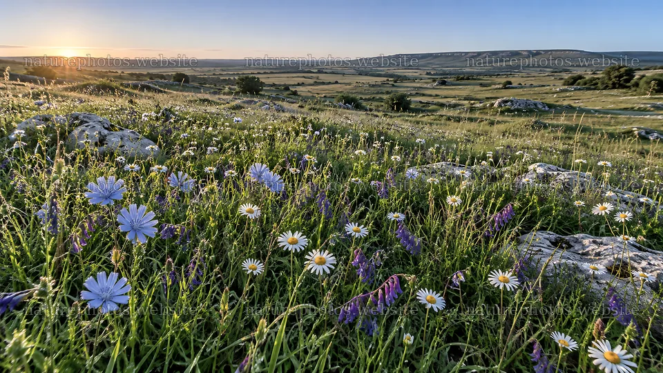 Wildflower Meadow in Low Golden Light – nature photos 10324x5812